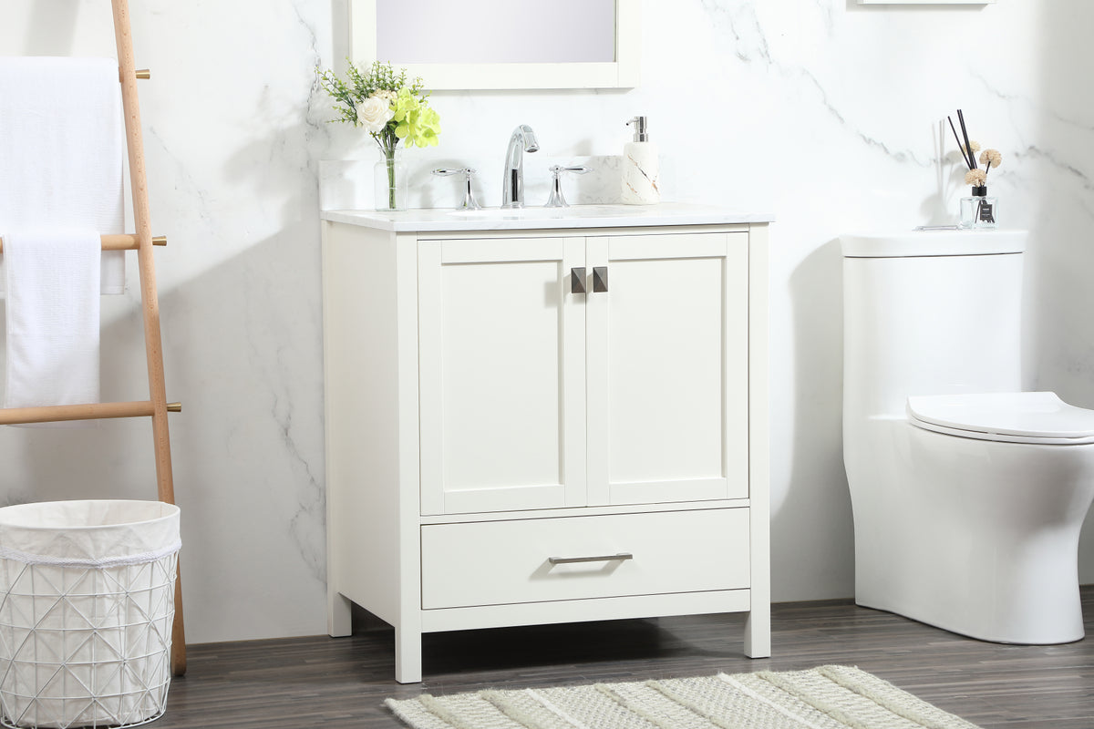 30 inch Single bathroom vanity in white with backsplash