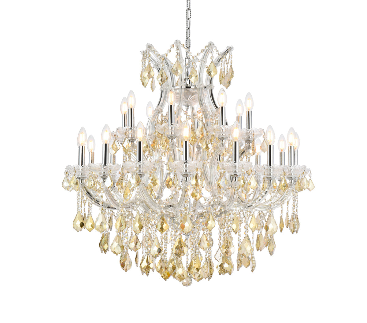 Maria Theresa 24 light Chrome Chandelier Golden Teak (Smoky) Royal Cut Crystal