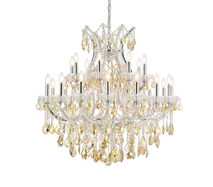 Maria Theresa 24 light Chrome Chandelier Golden Teak (Smoky) Royal Cut Crystal