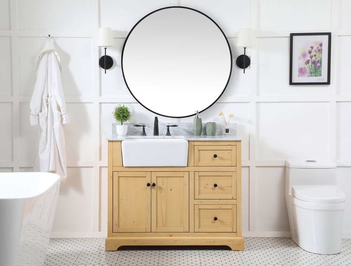42 inch Single bathroom vanity in natural wood with backsplash