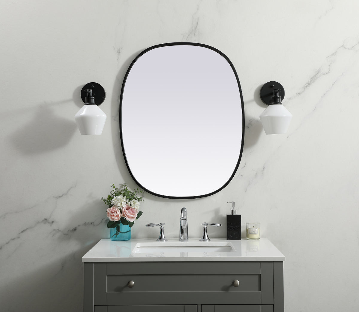 Metal Frame Oval Mirror 24x30 Inch in Black