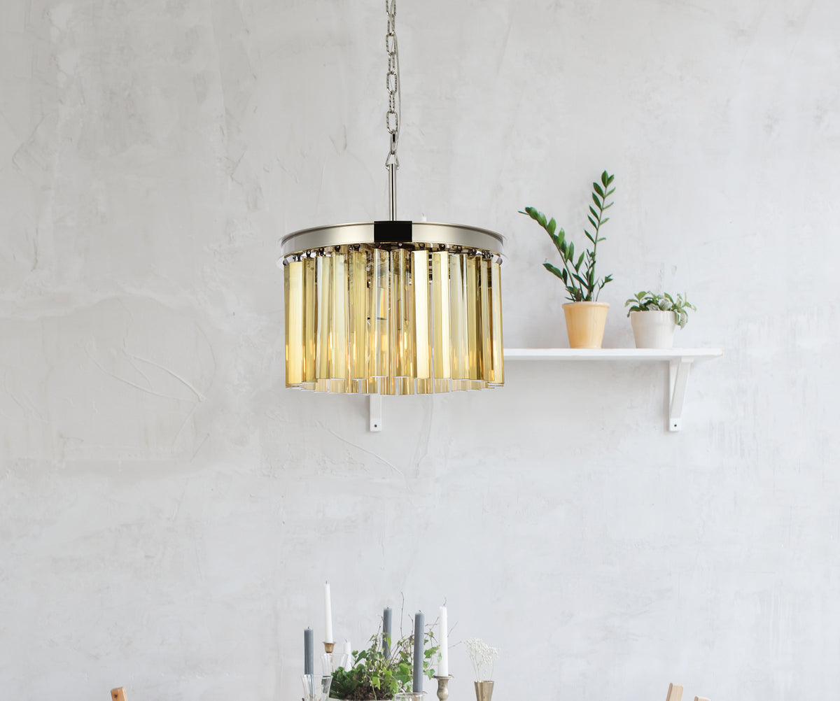 Sydney 3 light polished nickel Pendant Golden Teak (Smoky) Royal Cut Crystal