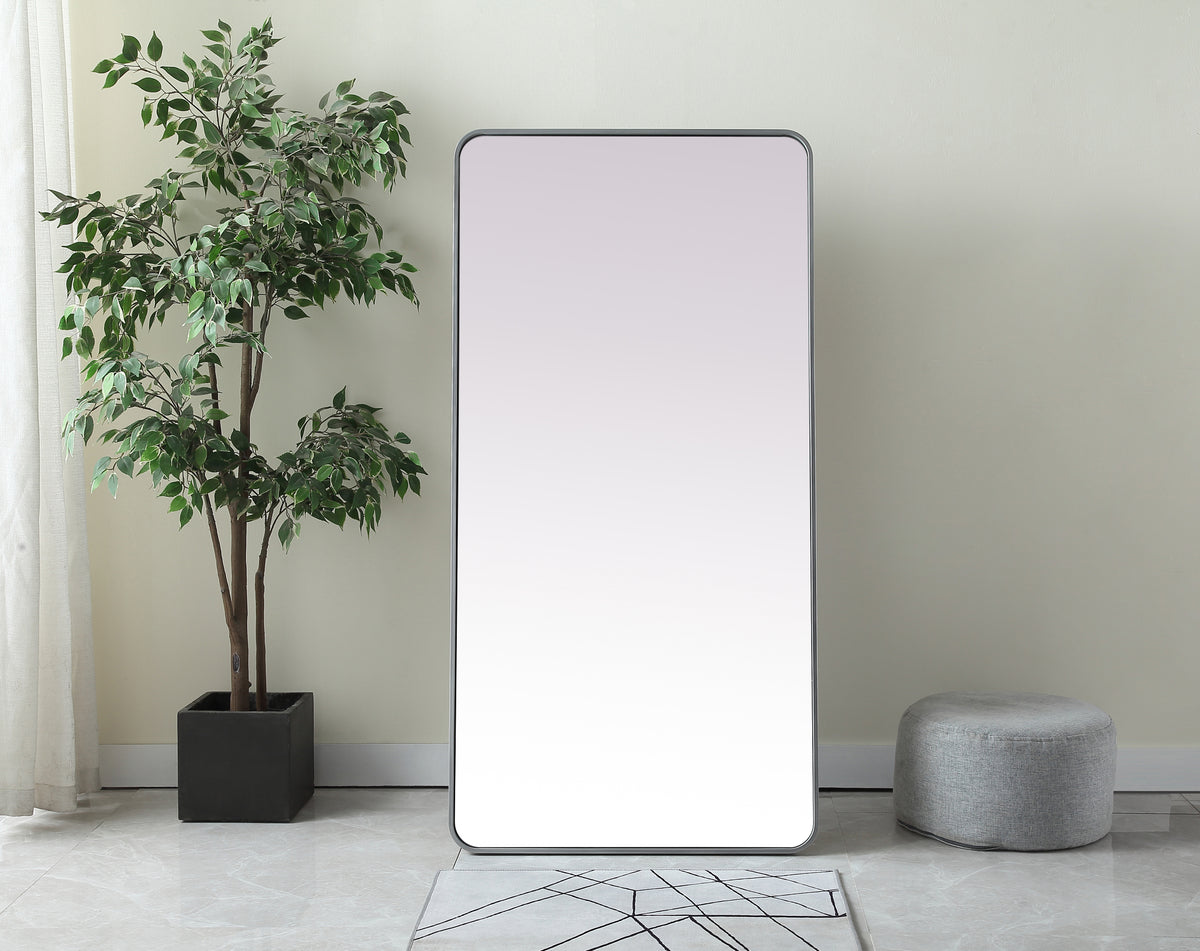 Soft Corner Metal Rectangle Full Length Mirror 30x60 Inch in Silver