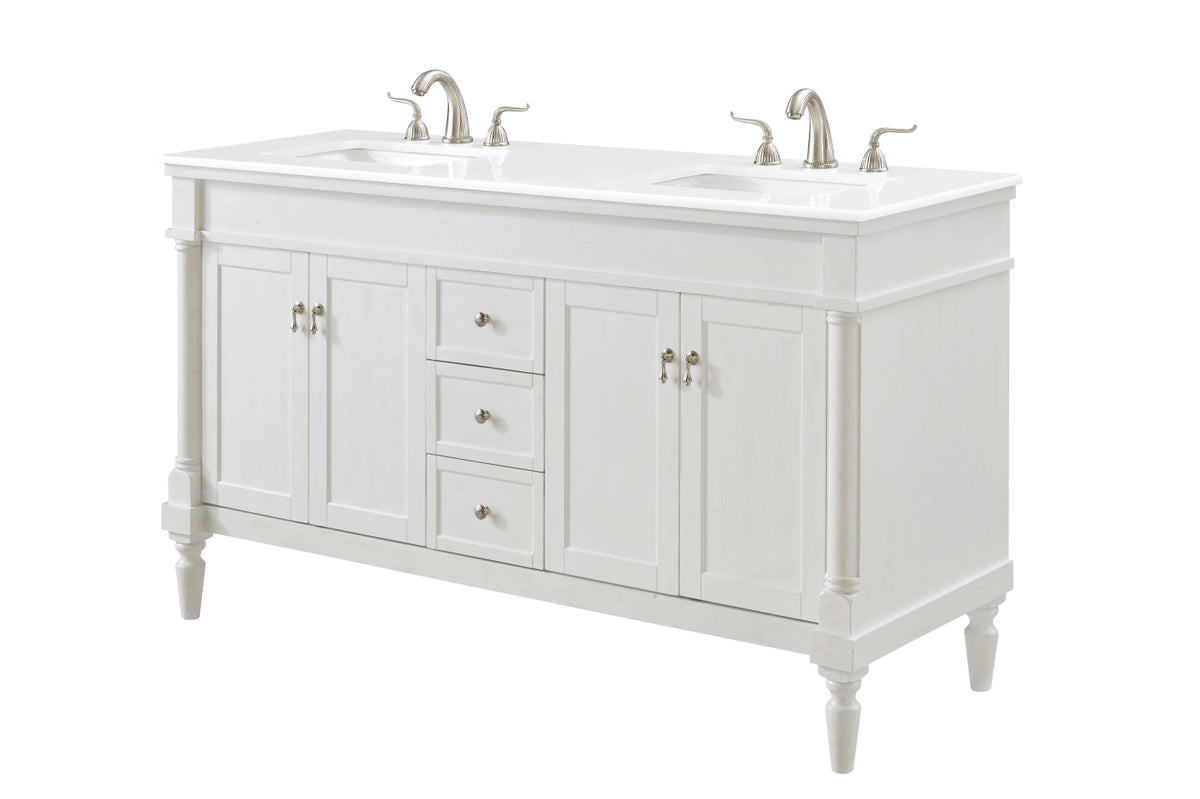 60 inch Single Bathroom vanity in Antique White with ivory white engineered marble