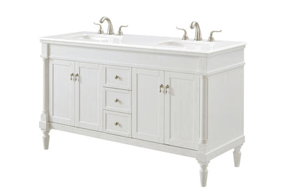 60 inch Single Bathroom vanity in Antique White with ivory white engineered marble