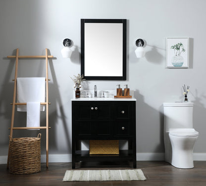 32 inch Single bathroom vanity in black with backsplash