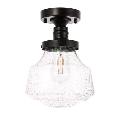 Lyle 1 light Black and Clear seeded glass Flush mount
