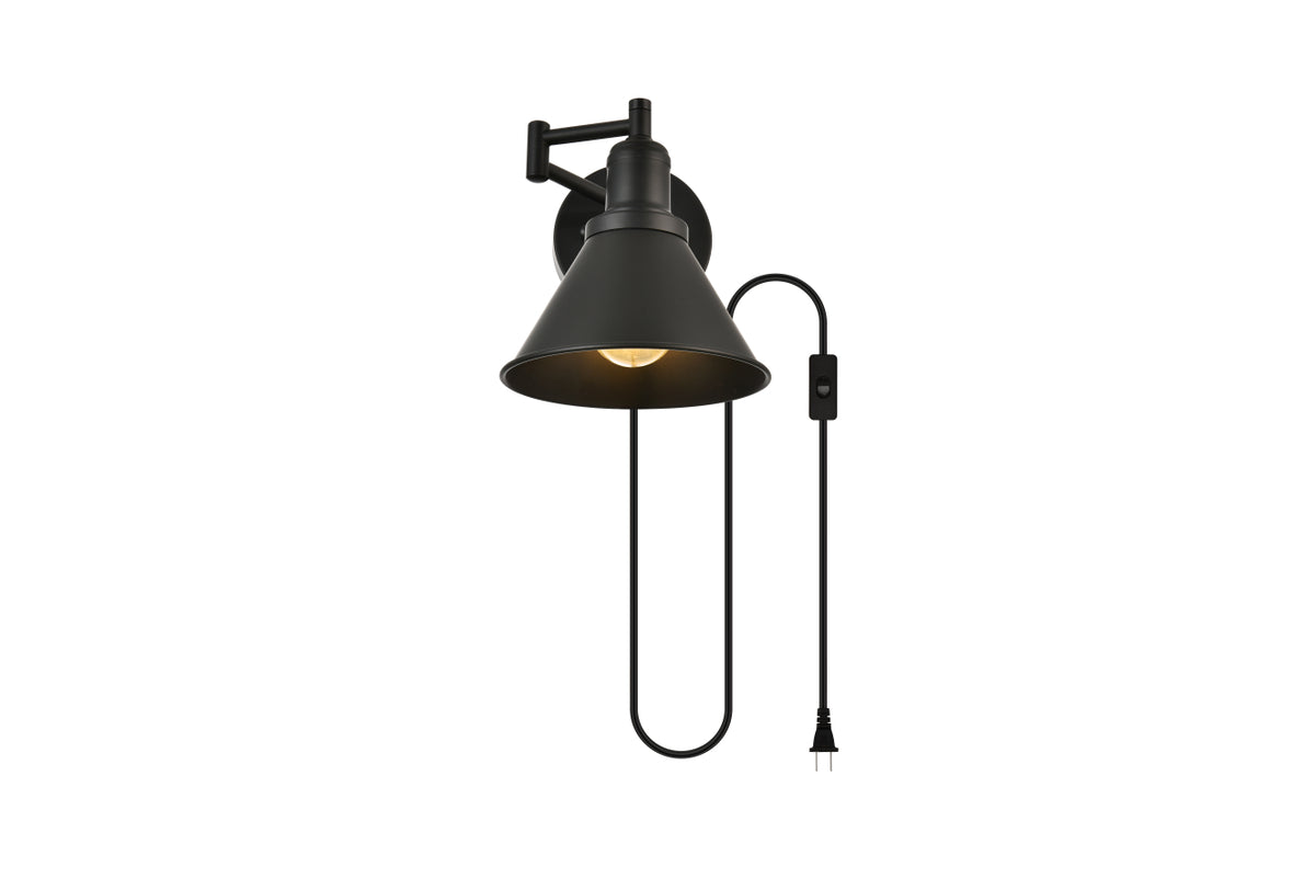 Jair 1 light Black swing arm plug in wall sconce