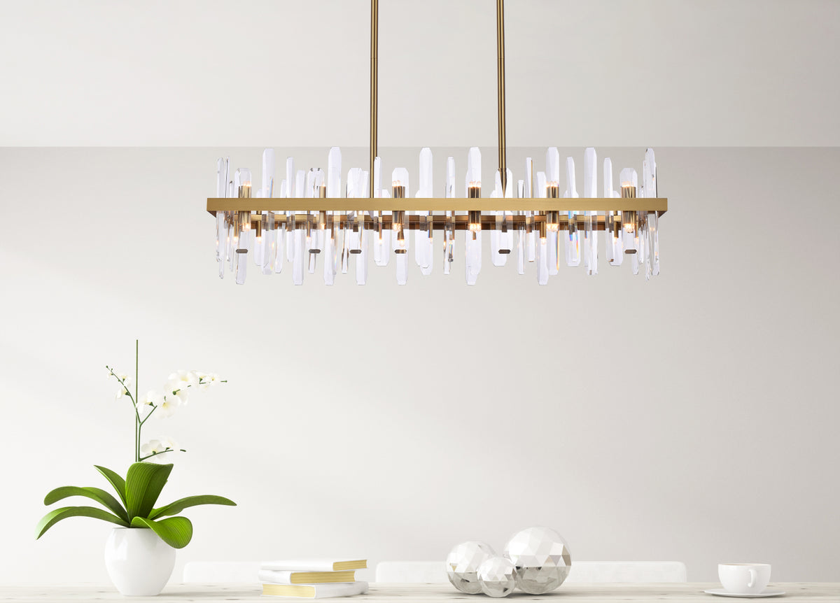 Serena 42 inch crystal rectangle chandelier in satin gold