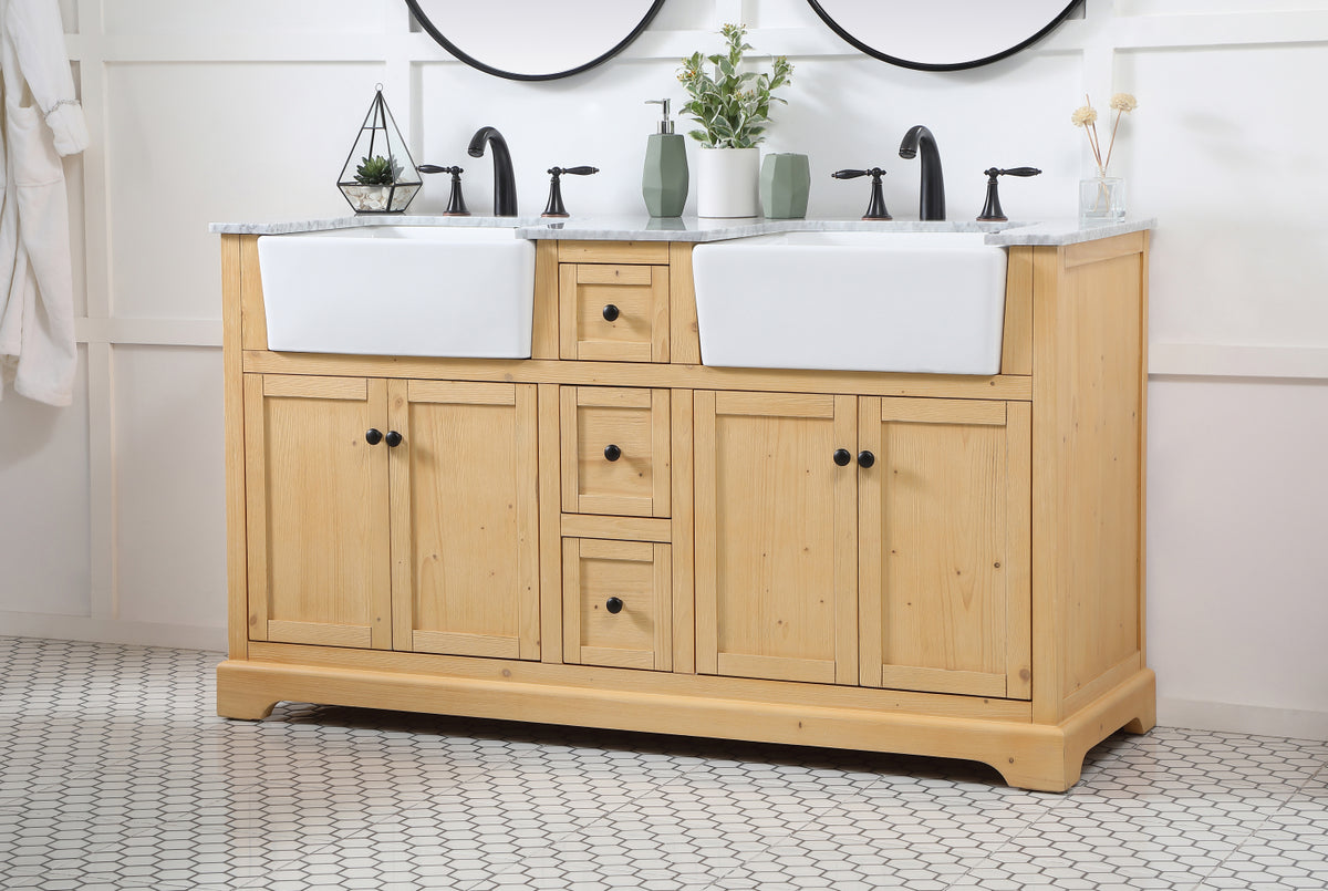 60 inch double bathroom vanity in natural wood