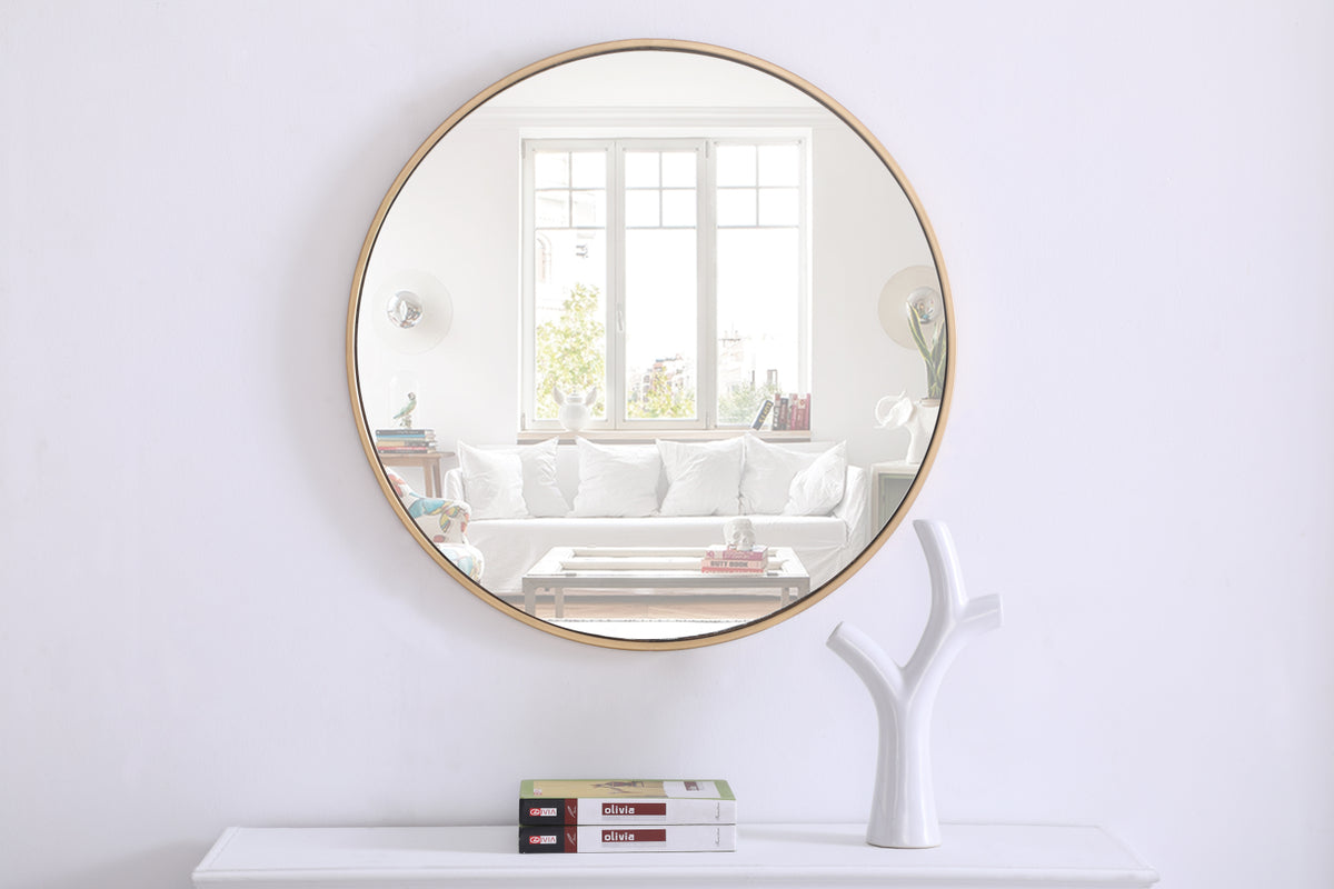 Metal frame Round Mirror 28 inch Brass finish