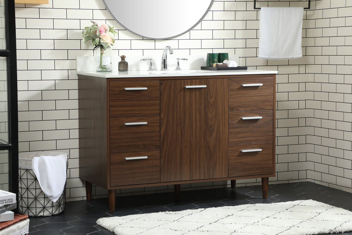 48 inch bathroom vanity in Walnut with backsplash