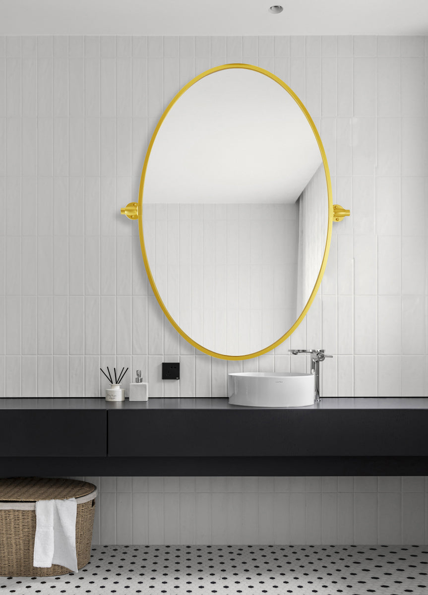 Oval pivot mirror 21x32 inch in gold