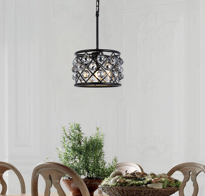 Madison 3 light Matte Black Pendant Silver Shade (Grey) Royal Cut Crystal