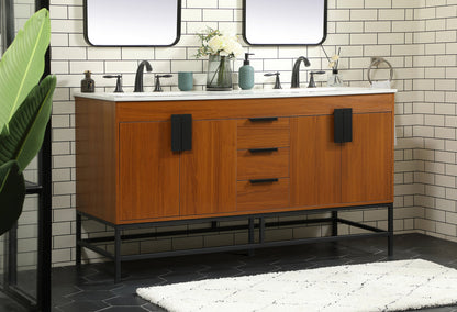 60 inch double bathroom vanity in teak