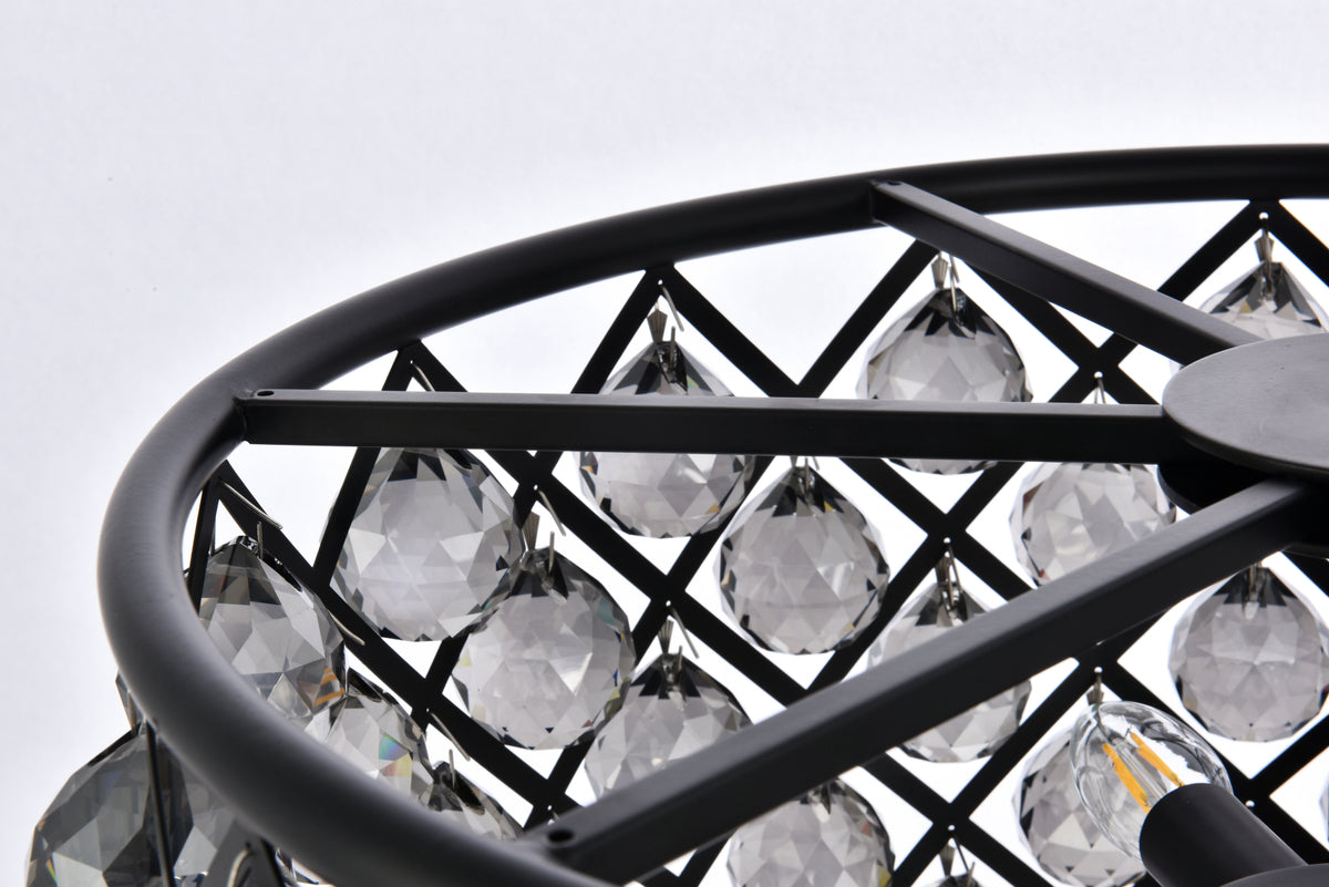 Madison 6 light Matte Black Pendant Silver Shade (Grey) Royal Cut Crystal