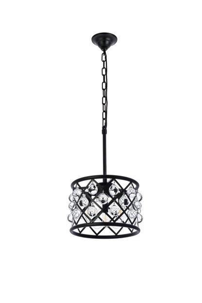 Madison 3 light Matte Black Pendant Clear Royal Cut Crystal