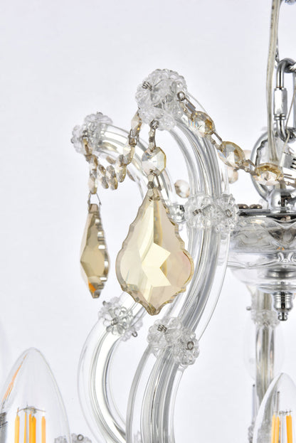 Maria Theresa 6 light Chrome Pendant Golden Teak (Smoky) Royal Cut Crystal