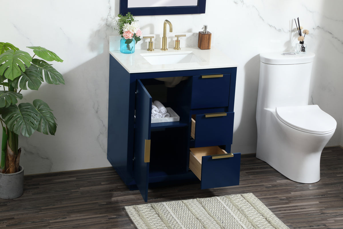 30 inch Single bathroom vanity in blue with backsplash