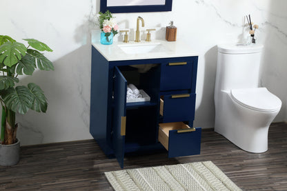 30 inch Single bathroom vanity in blue with backsplash