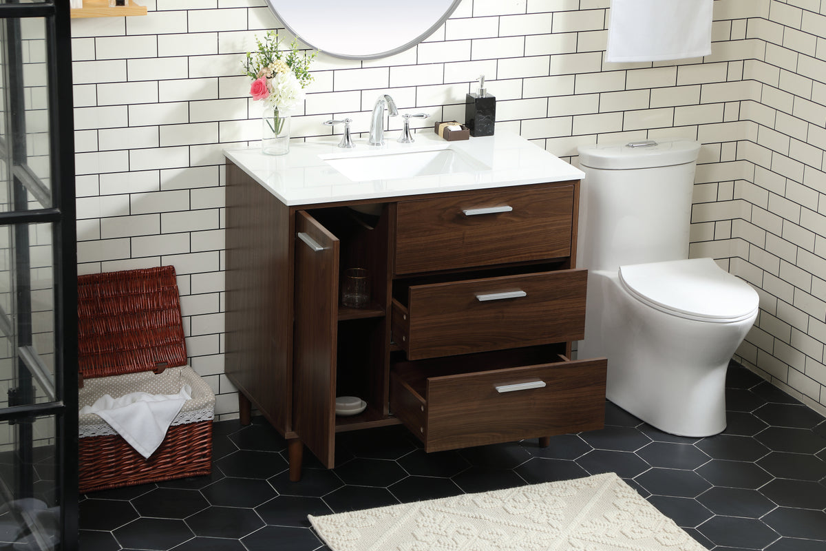 36 inch bathroom vanity in Walnut