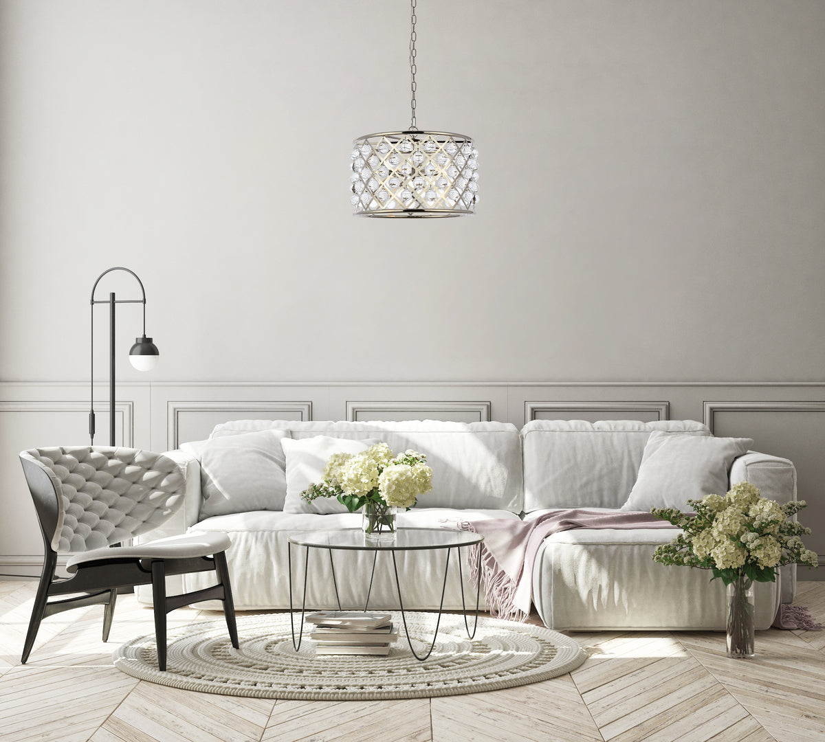 Madison 6 light polished nickel Pendant Clear Royal Cut Crystal