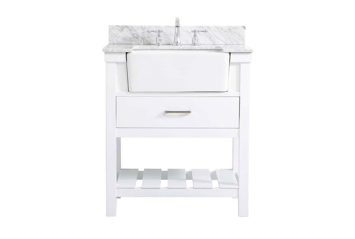 30 inch Single bathroom vanity in white with backsplash