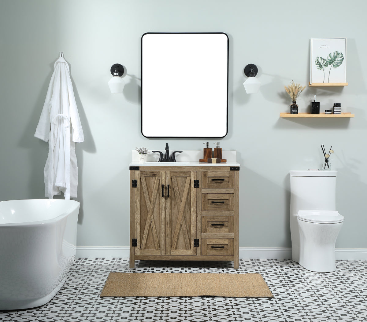 36 inch Single bathroom vanity in natural oak with backsplash