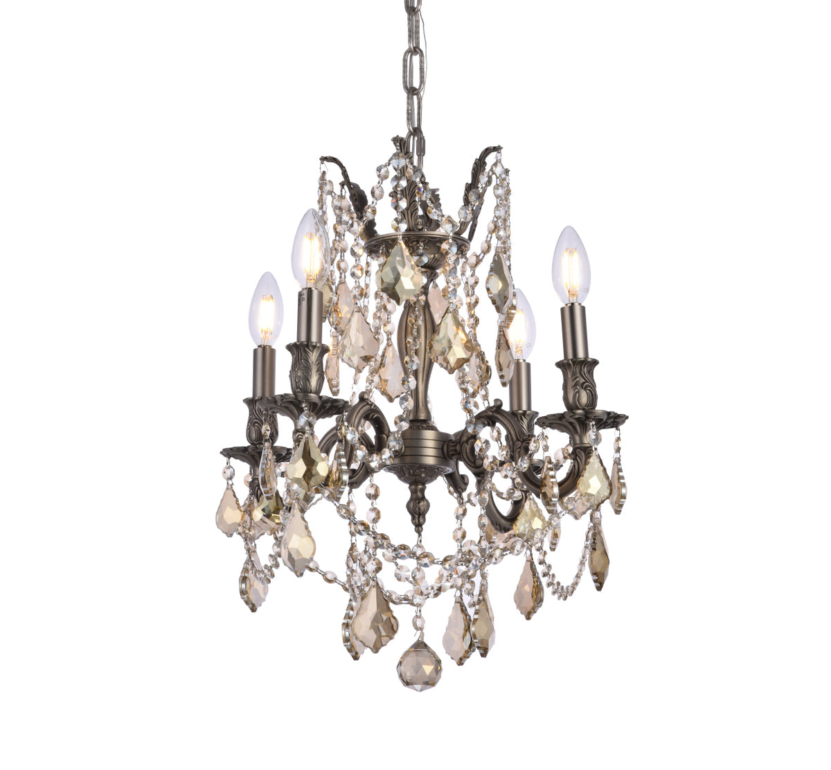 Rosalia 4 light Pewter Pendant Golden Teak (Smoky) Royal Cut Crystal