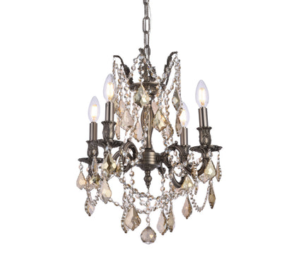 Rosalia 4 light Pewter Pendant Golden Teak (Smoky) Royal Cut Crystal