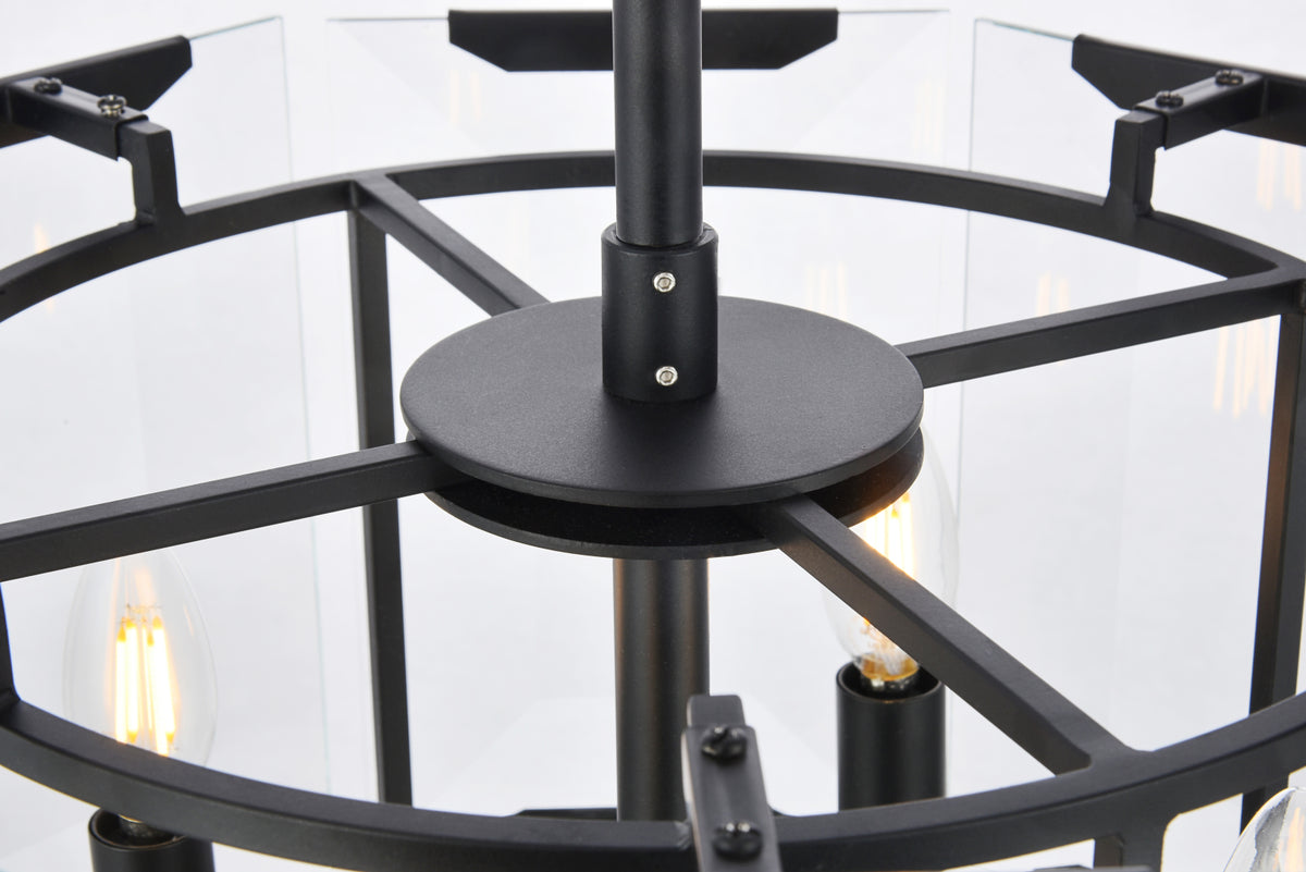 Monaco 4 light Flat Black (Matte) Pendant Clear Glass Crystal