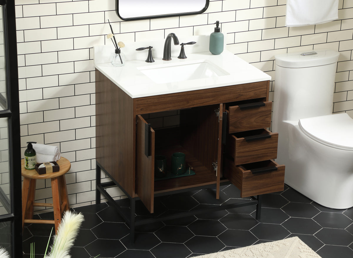 32 inch Single bathroom vanity in walnut with backsplash
