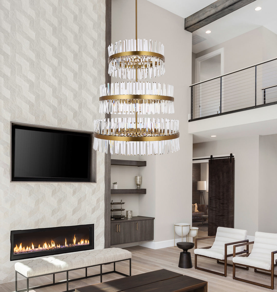 Serephina 36 inch 3 tiers crystal round chandelier light in satin gold