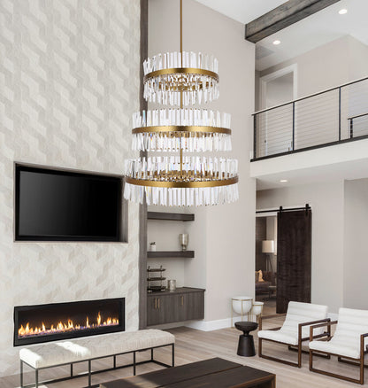 Serephina 36 inch 3 tiers crystal round chandelier light in satin gold