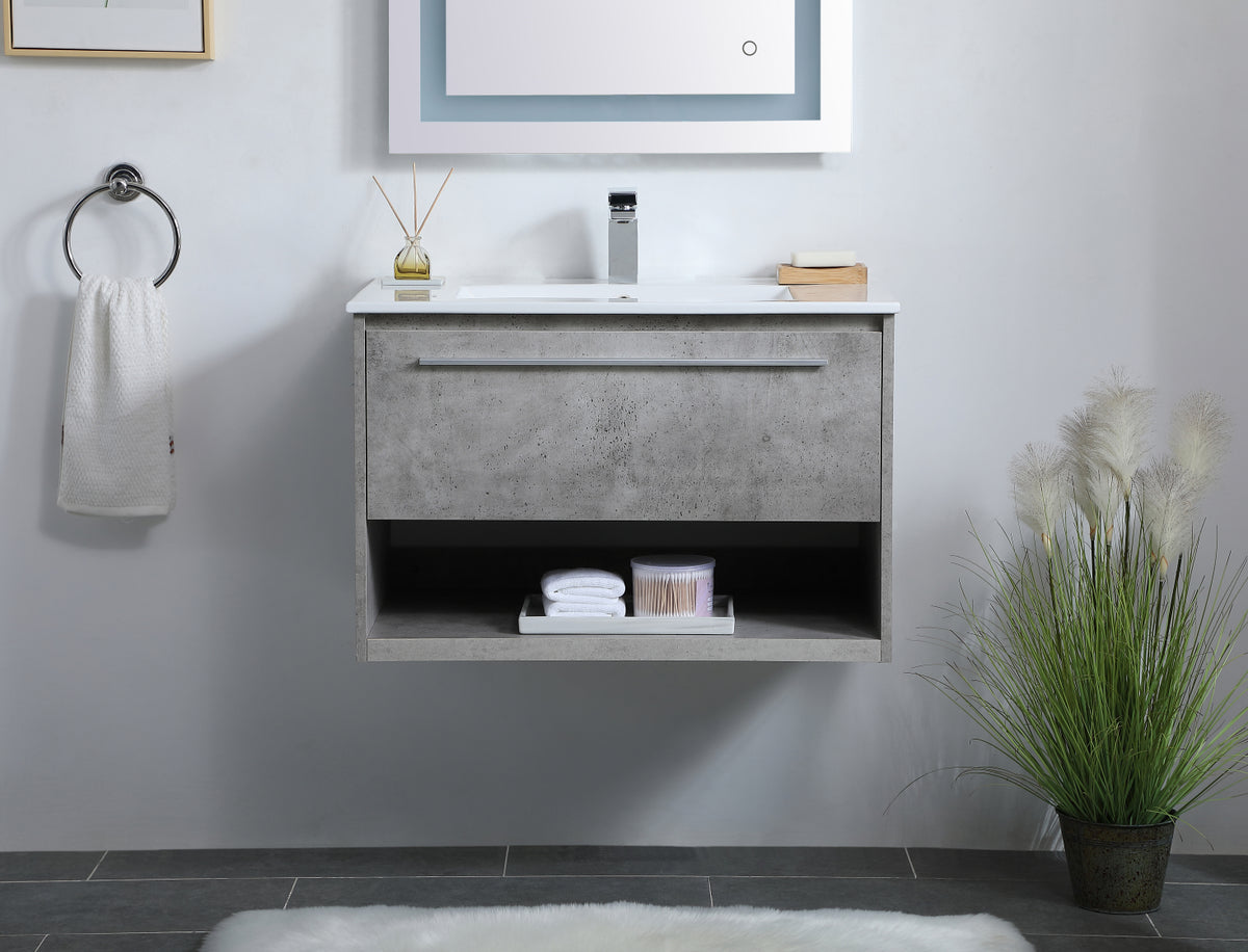 30 inch  Single Bathroom Floating Vanity in Concrete Grey