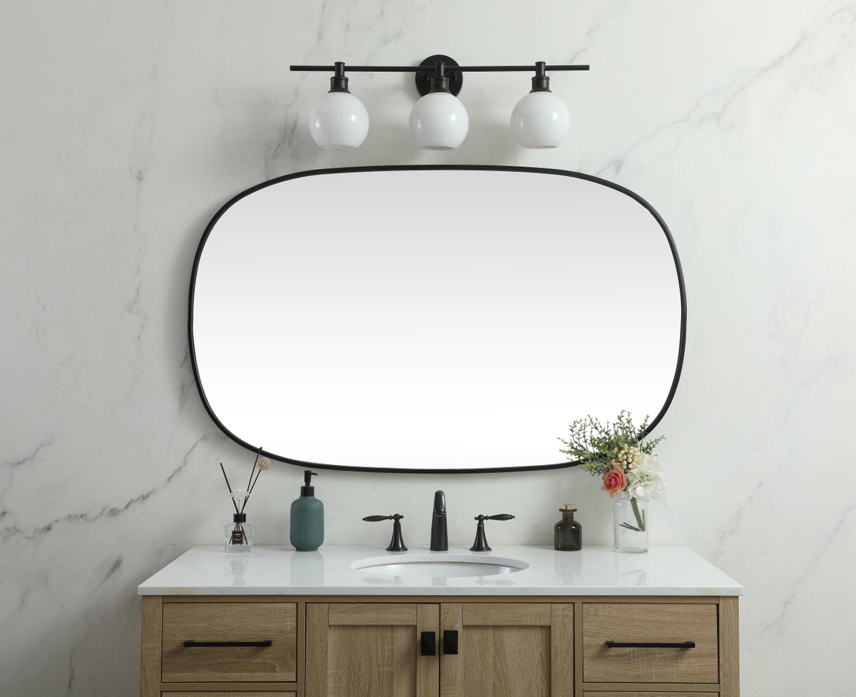 Metal Frame Oval Mirror 30x48 Inch in Black