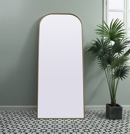 Metal Frame Arch Full Length Mirror 32x76 Inch in Brass