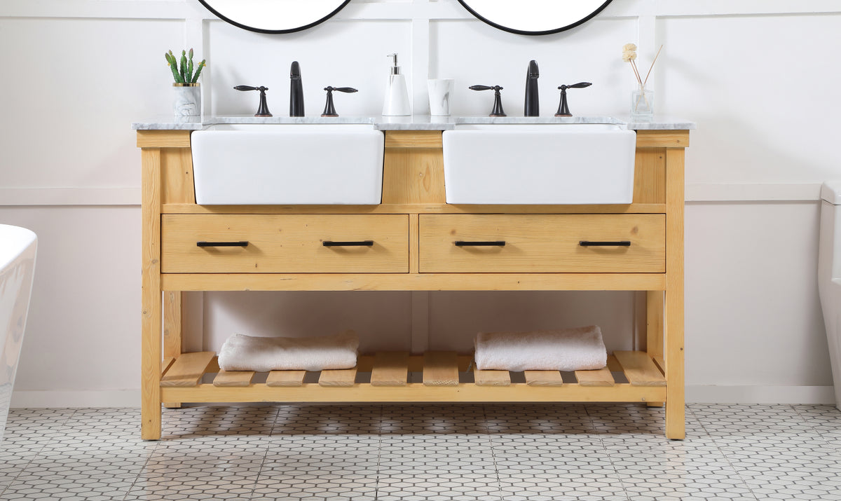 60 inch double bathroom vanity in natural wood