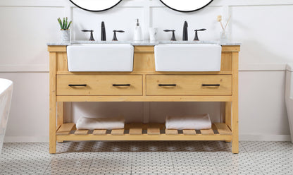 60 inch double bathroom vanity in natural wood
