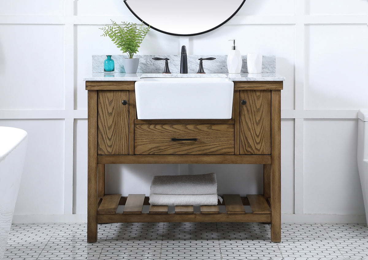42 inch Single bathroom vanity in driftwood with backsplash