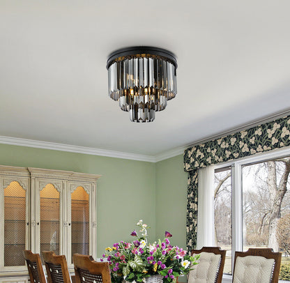 Sydney 9 light Matte Black Flush Mount Silver Shade (Grey) Royal Cut Crystal