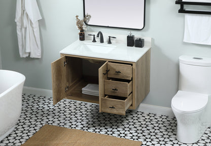36 inch Single bathroom vanity in natural oak with backsplash