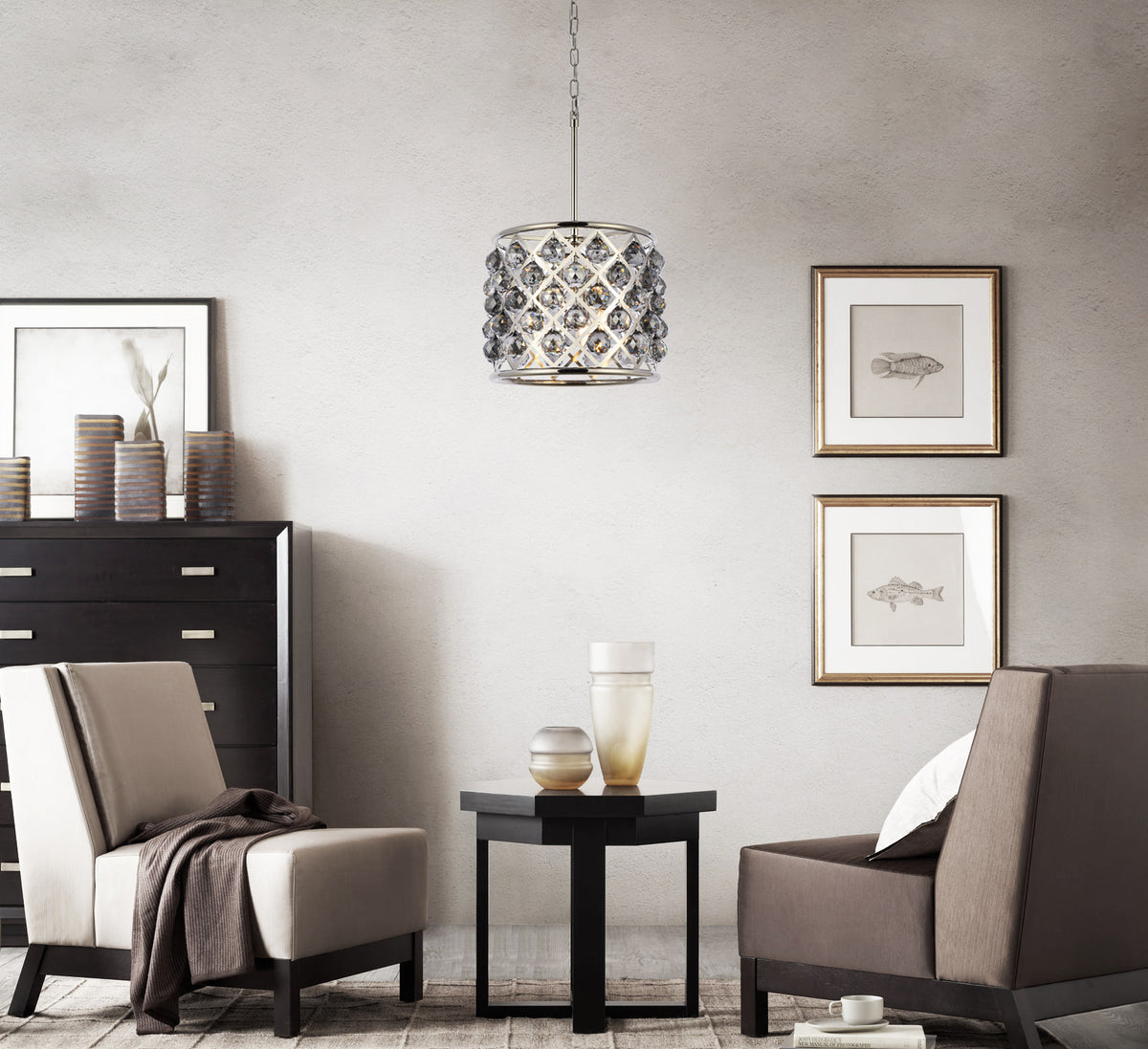 Madison 4 light polished nickel Pendant Silver Shade (Grey) Royal Cut Crystal