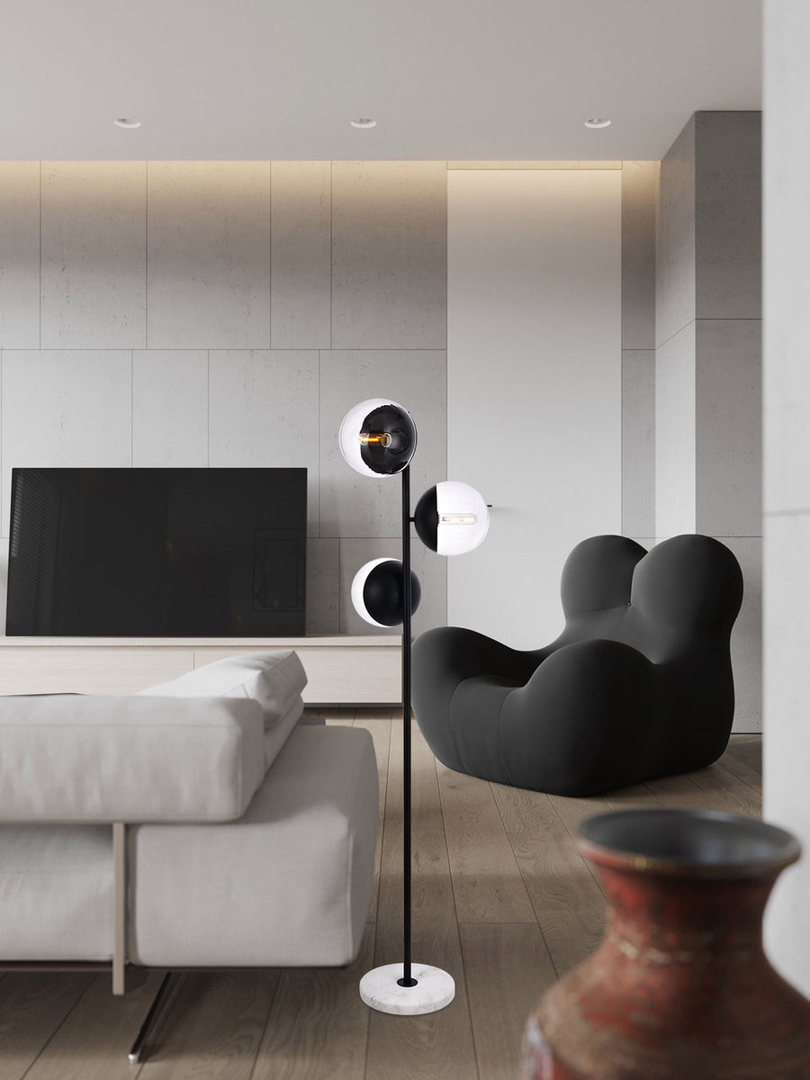 Eclipse 3 Lights Black Floor Lamp With Clear Glass