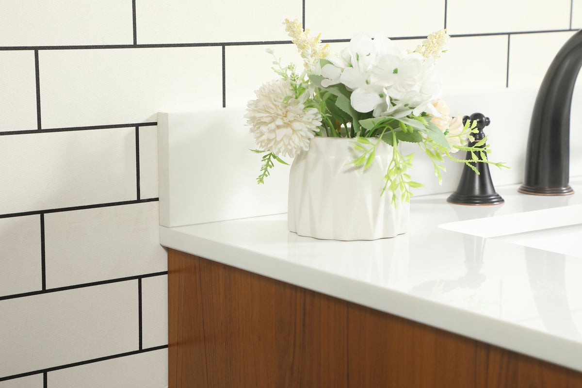 32 inch Single bathroom vanity in teak with backsplash