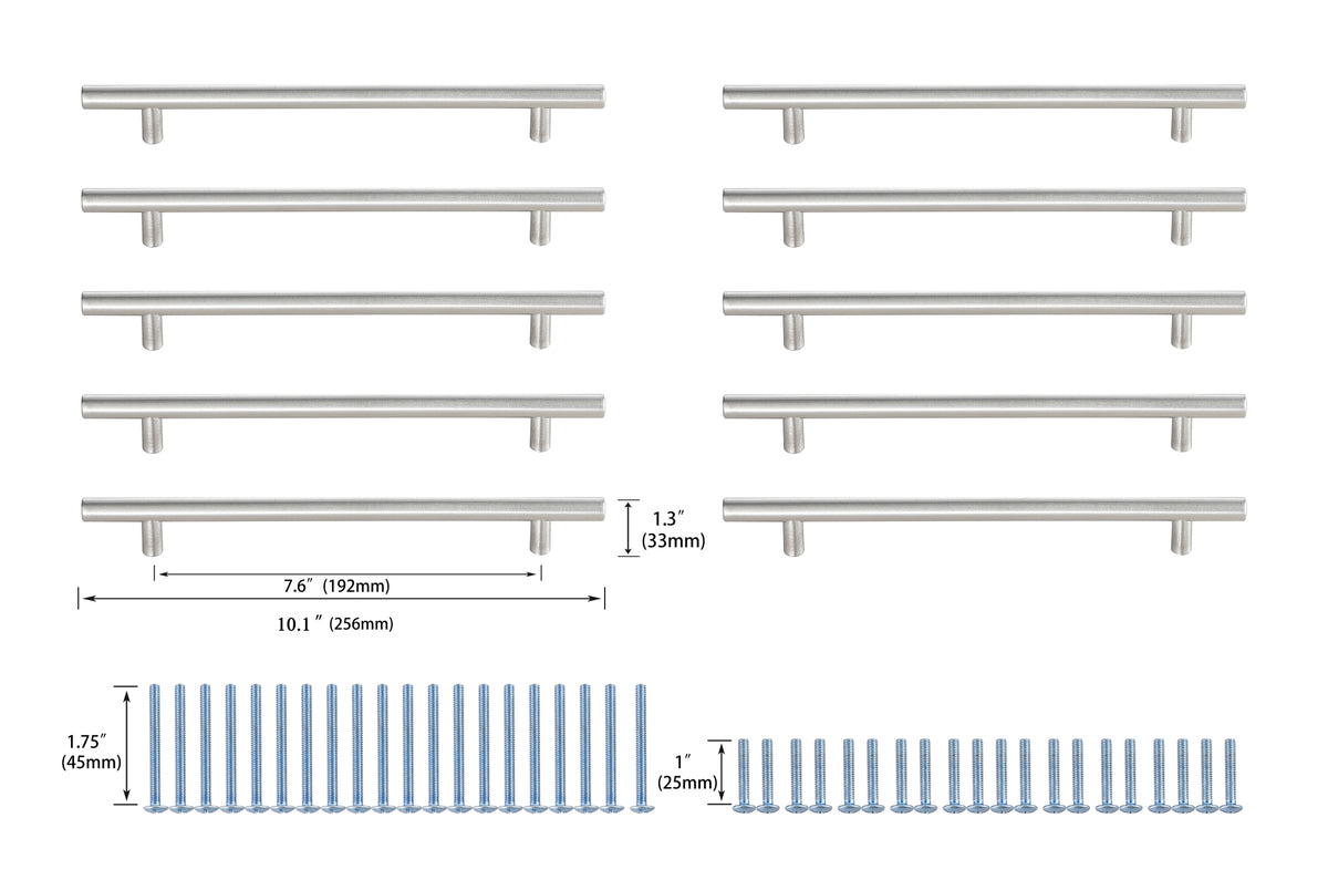 Quinn 7-9/16" Center to Center Brushed Nickel Bar Pull Multipack (set of 10)