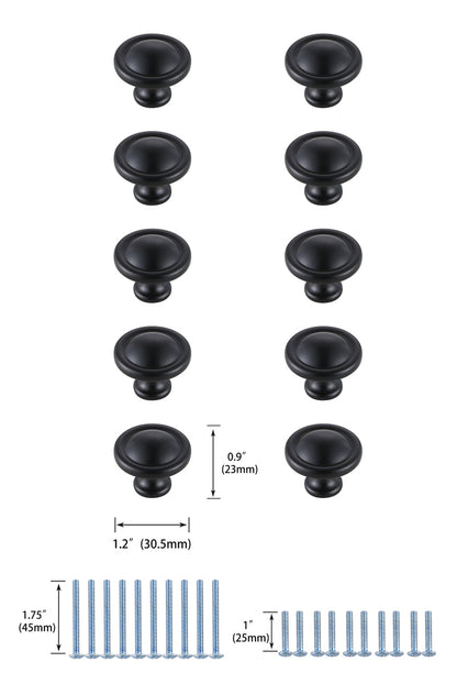 Garlande 1.2" Diameter Matte Black Mushroom Knob Multipack (Set of 10)