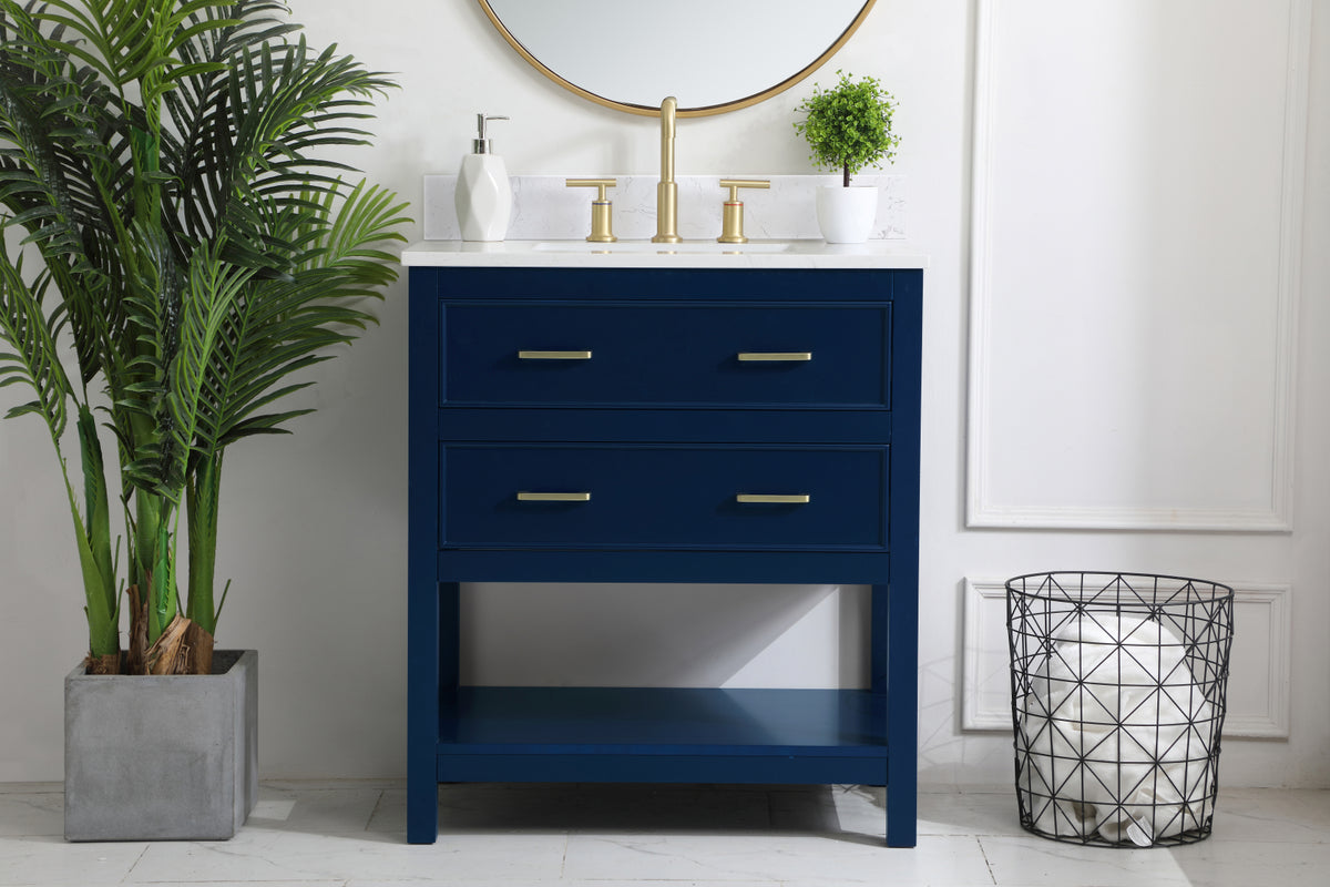 30 inch Single Bathroom Vanity in Blue with Backsplash