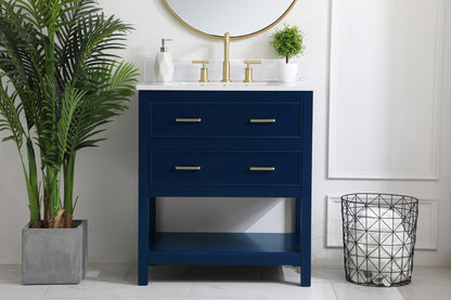 30 inch Single Bathroom Vanity in Blue with Backsplash