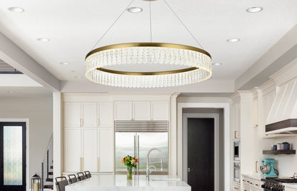 Rune 32 inch Adjustable LED chandelier in Satin Gold